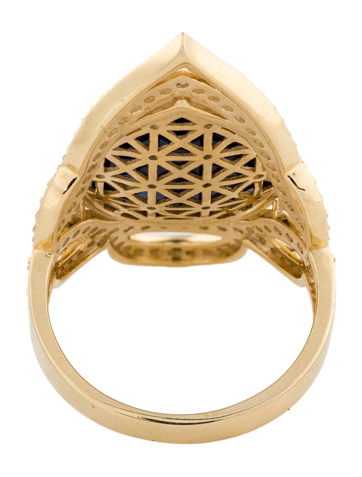 14K Yellow Gold Sapphire & Diamond Cocktail Ring Size 7 In New Condition For Sale In Holtsville, NY