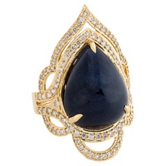 14K Gelbgold Saphir & Diamant Cocktail-Ring Größe 7