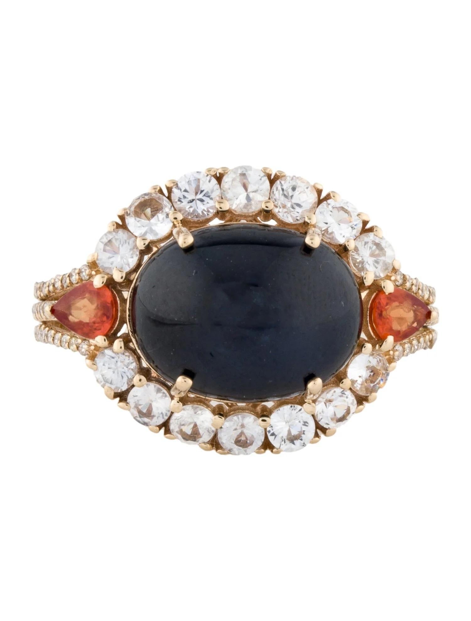 Artist 14K Yellow Gold Sapphire & Diamond Cocktail Ring Size: 7  Round Brilliant Sapph