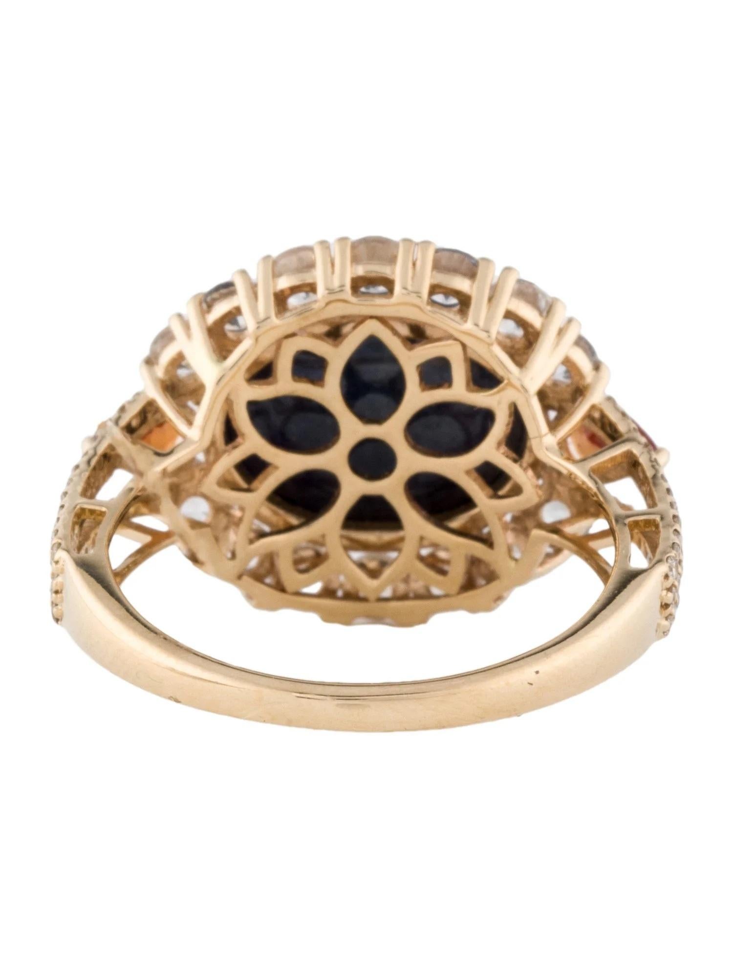 Round Cut 14K Yellow Gold Sapphire & Diamond Cocktail Ring Size: 7  Round Brilliant Sapph