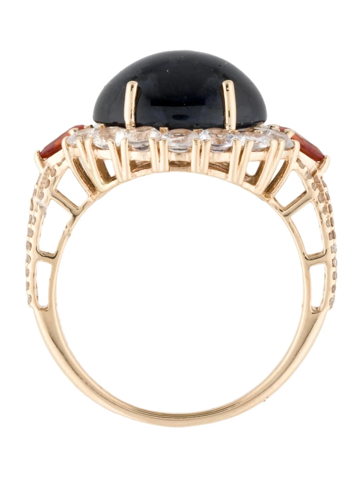 14K Yellow Gold Sapphire & Diamond Cocktail Ring Size: 7  Round Brilliant Sapph In New Condition In Holtsville, NY