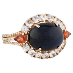 14K Yellow Gold Sapphire & Diamond Cocktail Ring Size: 7  Round Brilliant Sapph