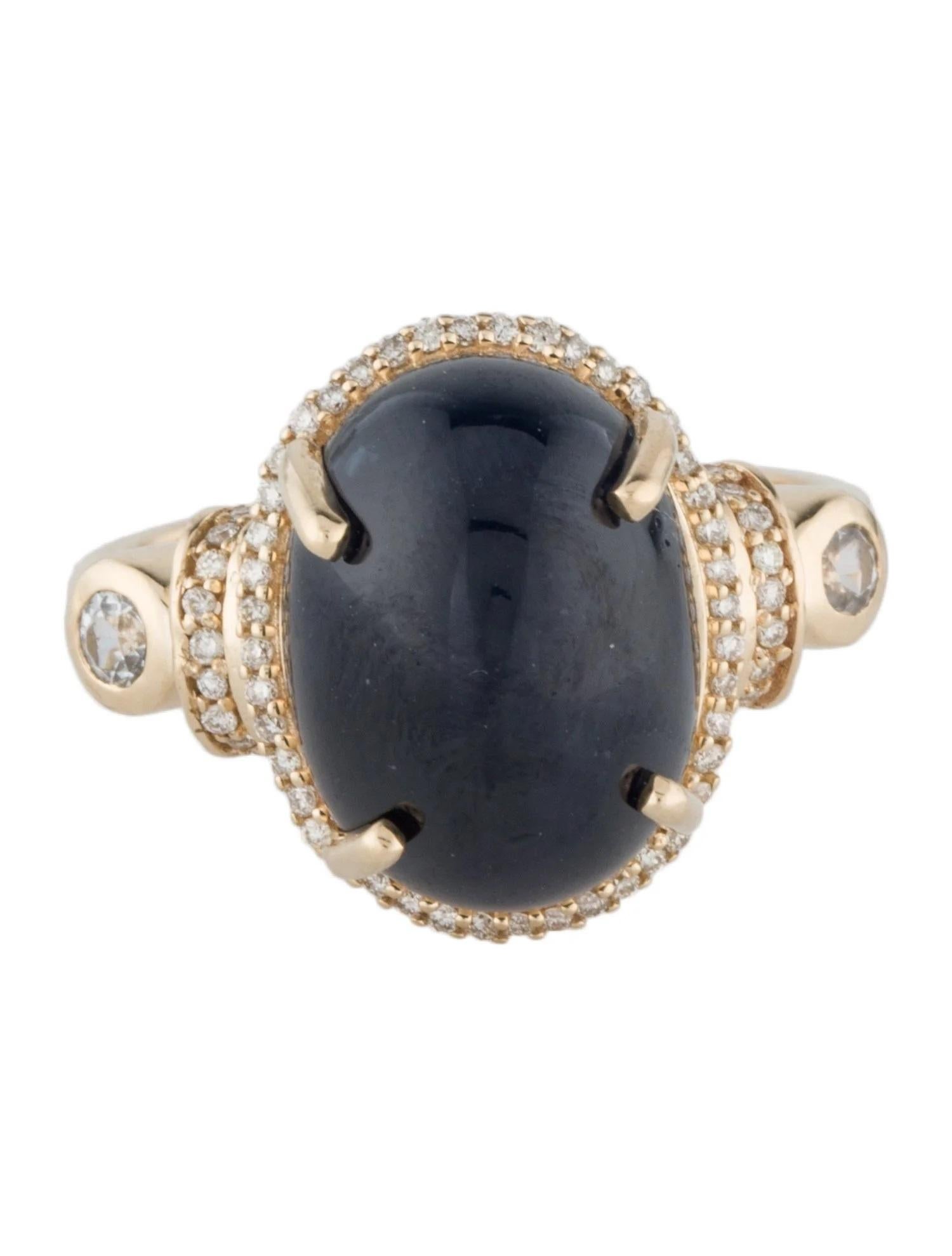 Artist 14K Yellow Gold Sapphire & Diamond Cocktail Ring Size 7  Round Brilliant Sapphi