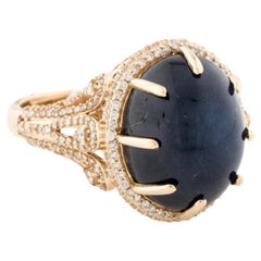 14K Yellow Gold Sapphire & Diamond Cocktail Ring with 0.79ct Diamonds and Caboch