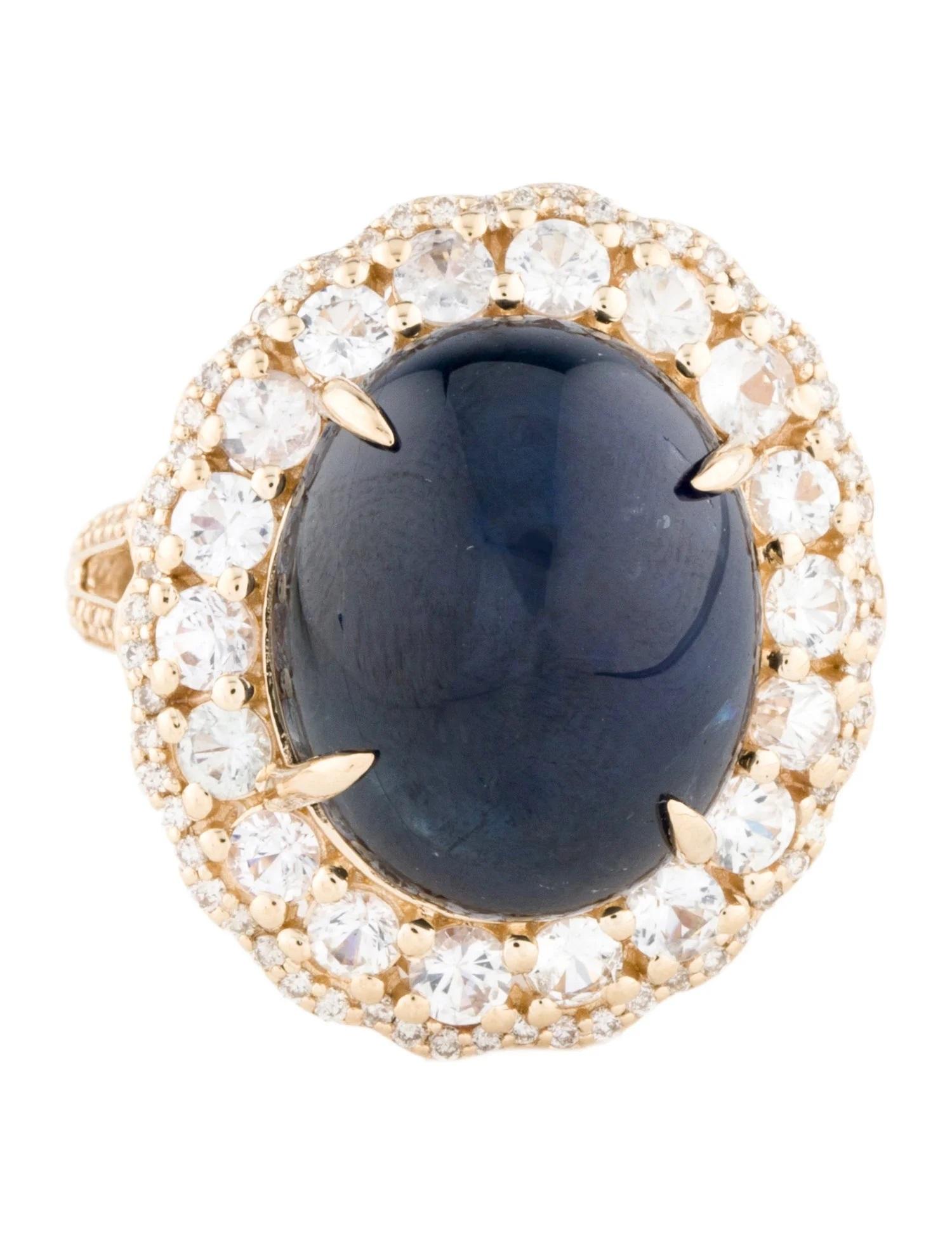 Artist 14K Yellow Gold Sapphire & Diamond Cocktail Ring with 1.22 Carat Round Brilliant