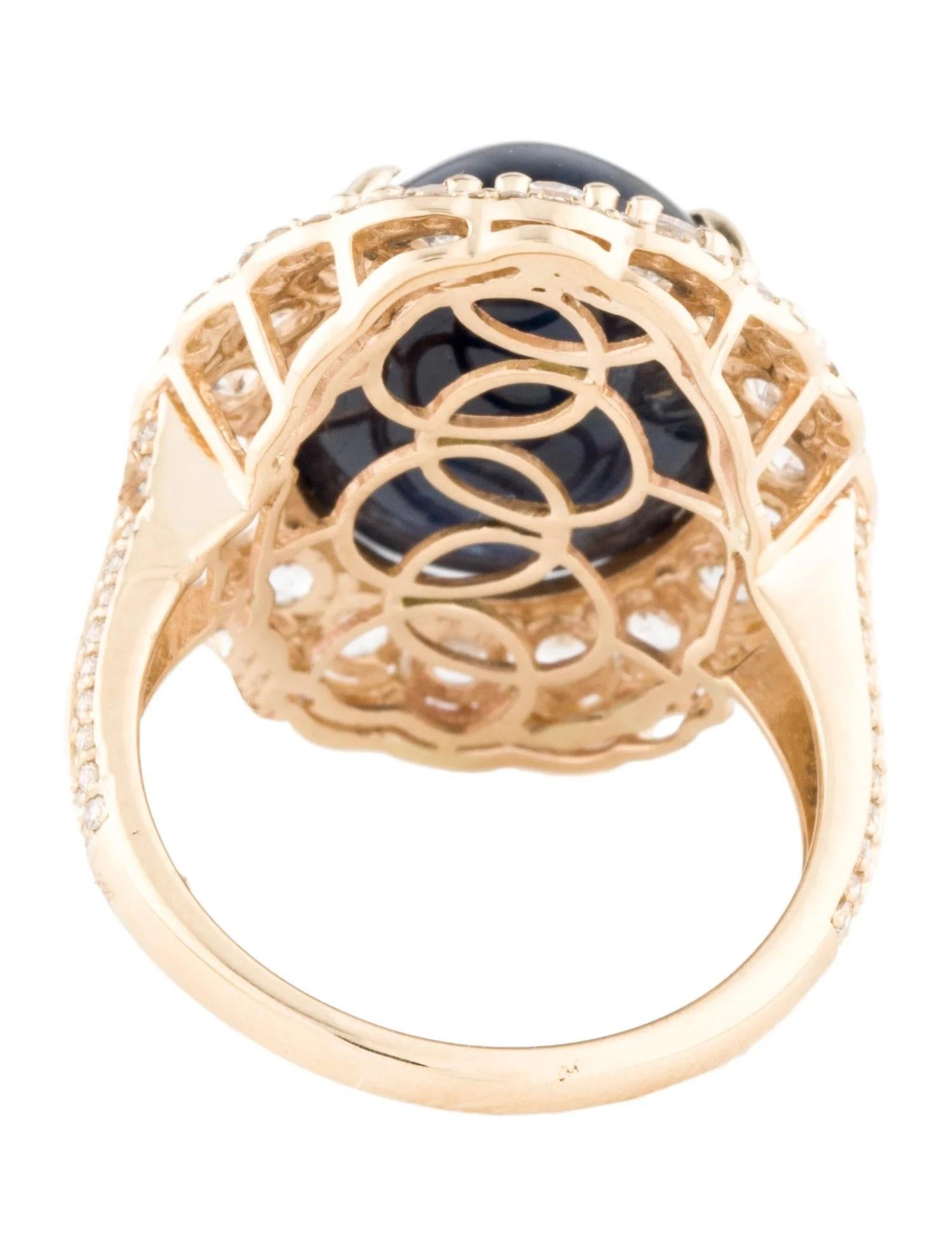 Round Cut 14K Yellow Gold Sapphire & Diamond Cocktail Ring with 1.22 Carat Round Brilliant