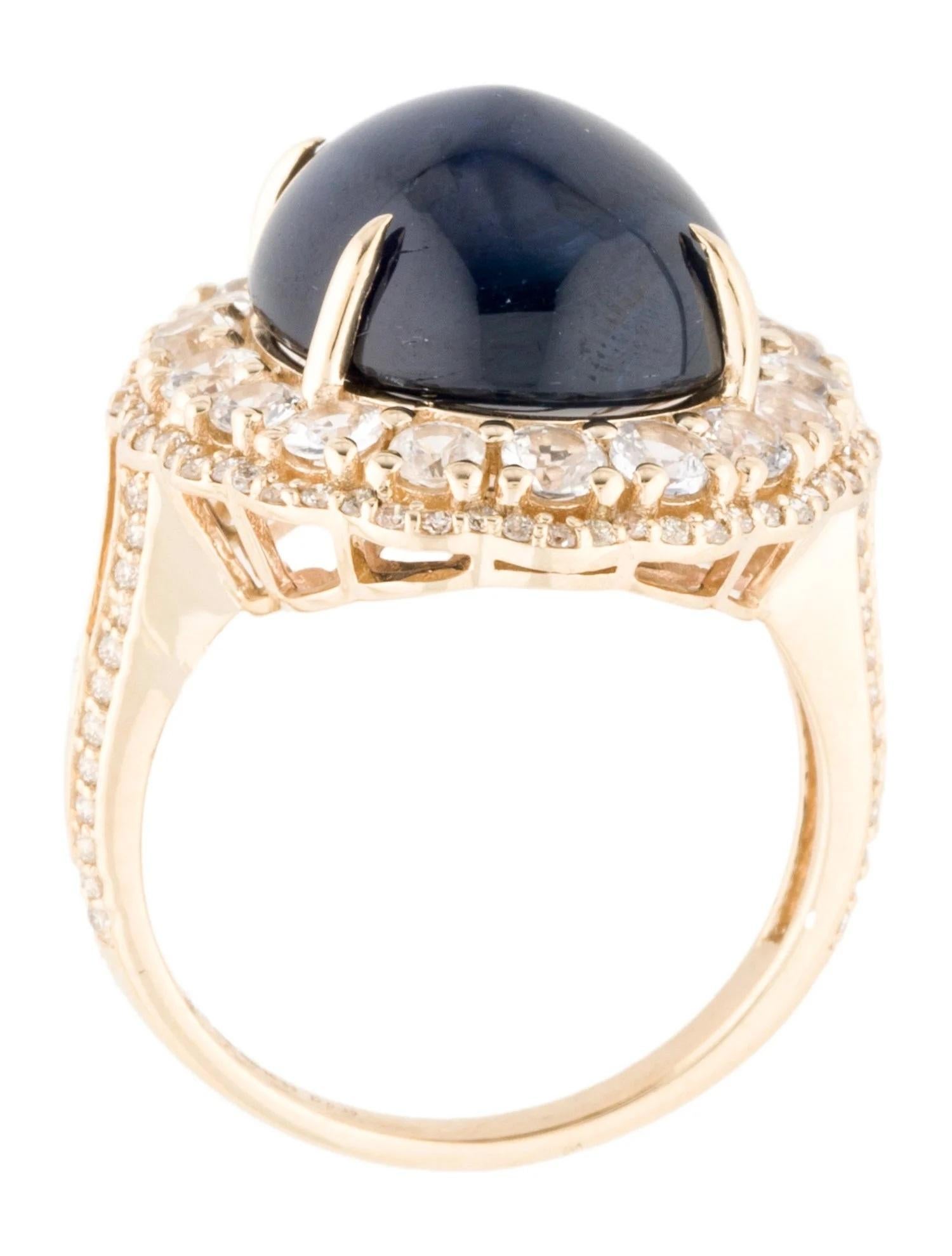 14K Yellow Gold Sapphire & Diamond Cocktail Ring with 1.22 Carat Round Brilliant In New Condition In Holtsville, NY
