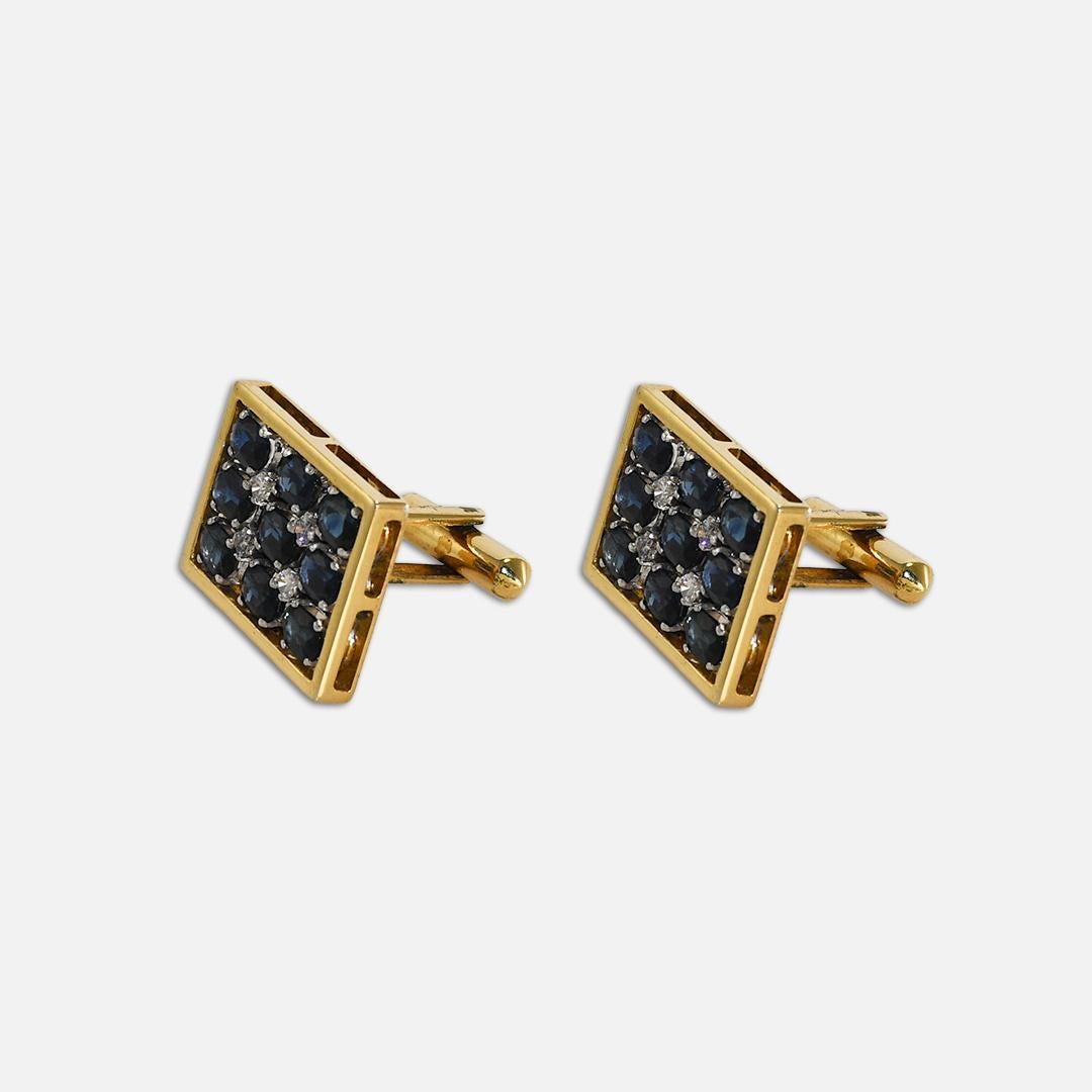 Set di gemelli con zaffiro e diamante in oro giallo 14K In condizioni ottime in vendita a Laguna Beach, CA