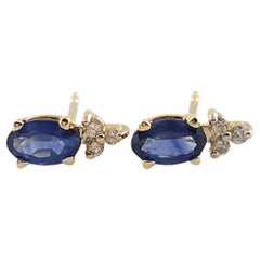 14K Yellow Gold Sapphire Diamond Earrings #15876