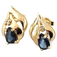 14K Yellow Gold Sapphire Diamond Earrings #15877