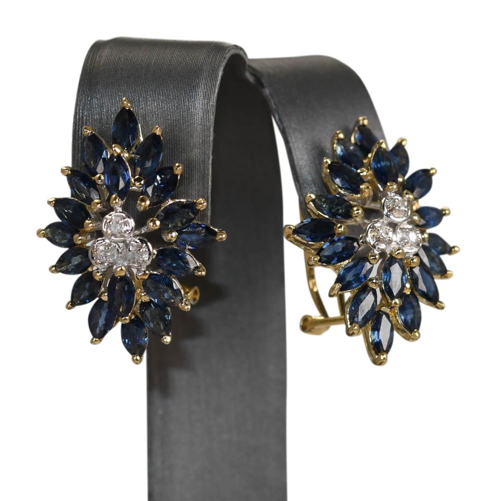 Brilliant Cut 14K Yellow Gold Sapphire & Diamond Earrings, 3.00tcw, .03tdw, 7g
