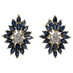 14K Yellow Gold Sapphire & Diamond Earrings, 3.00tcw, .03tdw, 7g