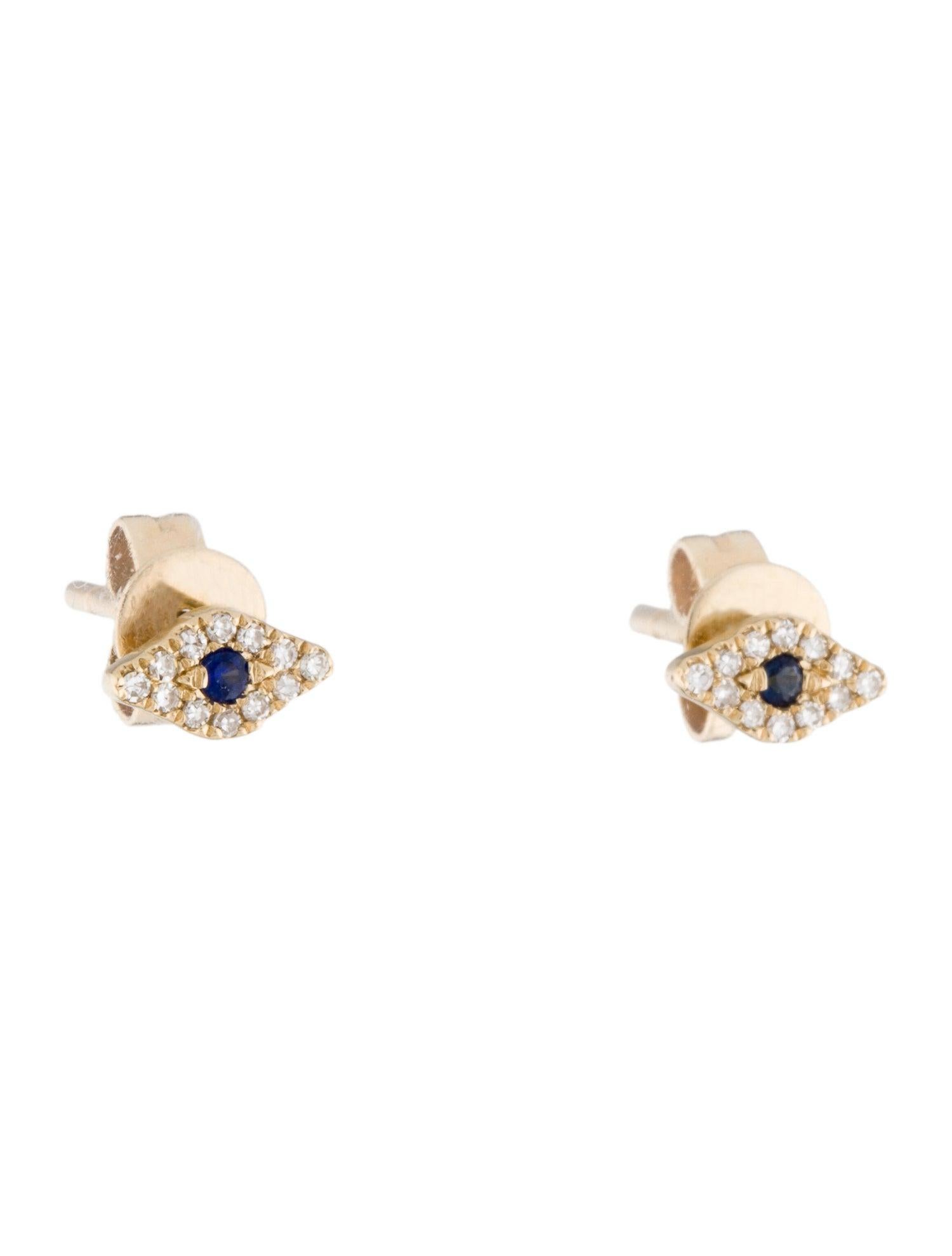 Baguette Cut 14K Yellow Gold Sapphire & Diamond Evil Eye Stud Earrings for Her For Sale