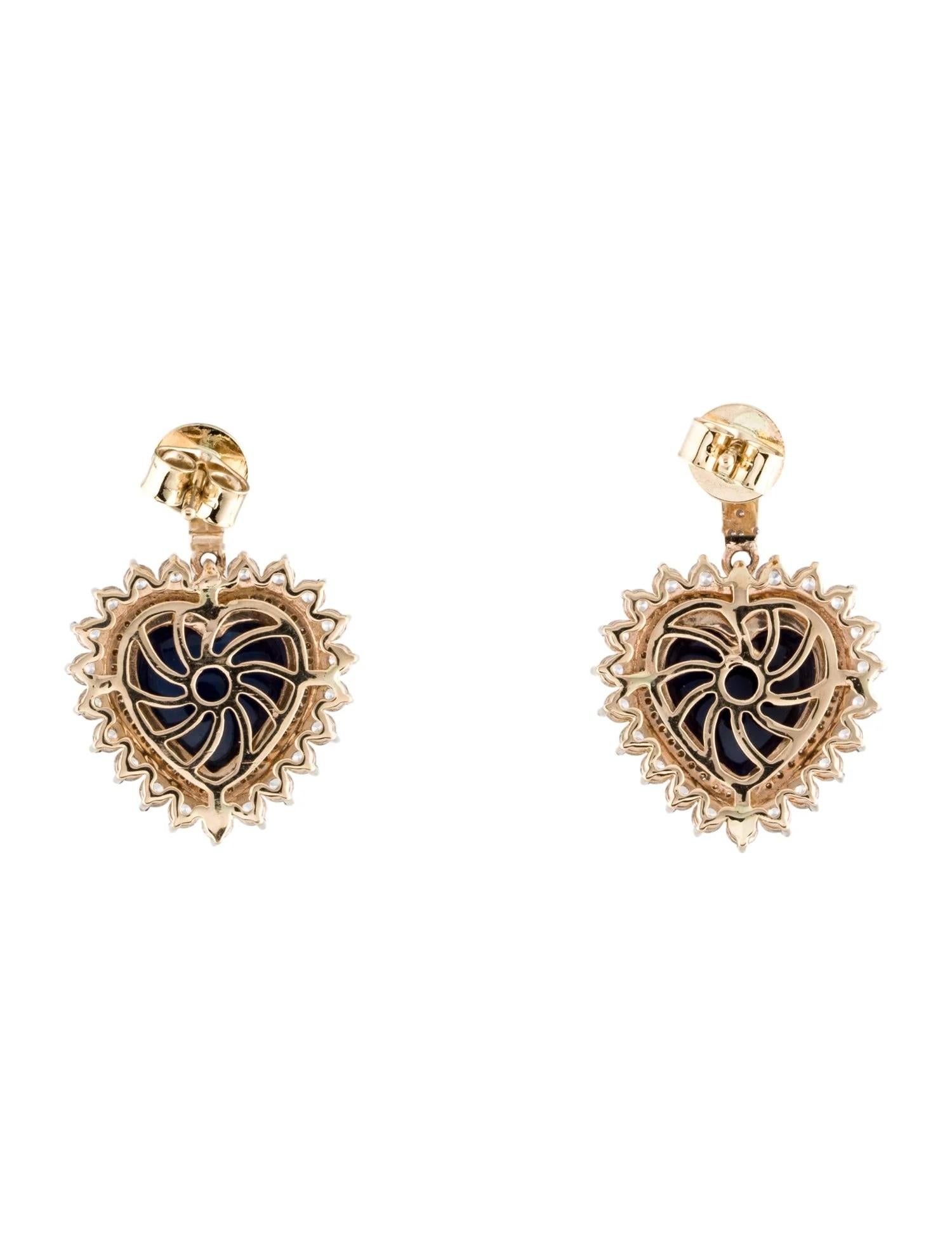 Artiste Pendants d'oreilles en or jaune 14 carats avec saphirs et diamants en forme de cœur de 14,70 carats en vente