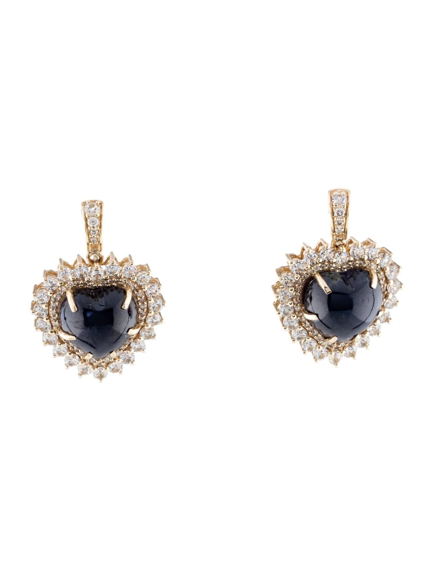 Pendientes Gota Corazón Zafiro y Diamante de Oro Amarillo de 14K con Sa Azul de 14,70ct