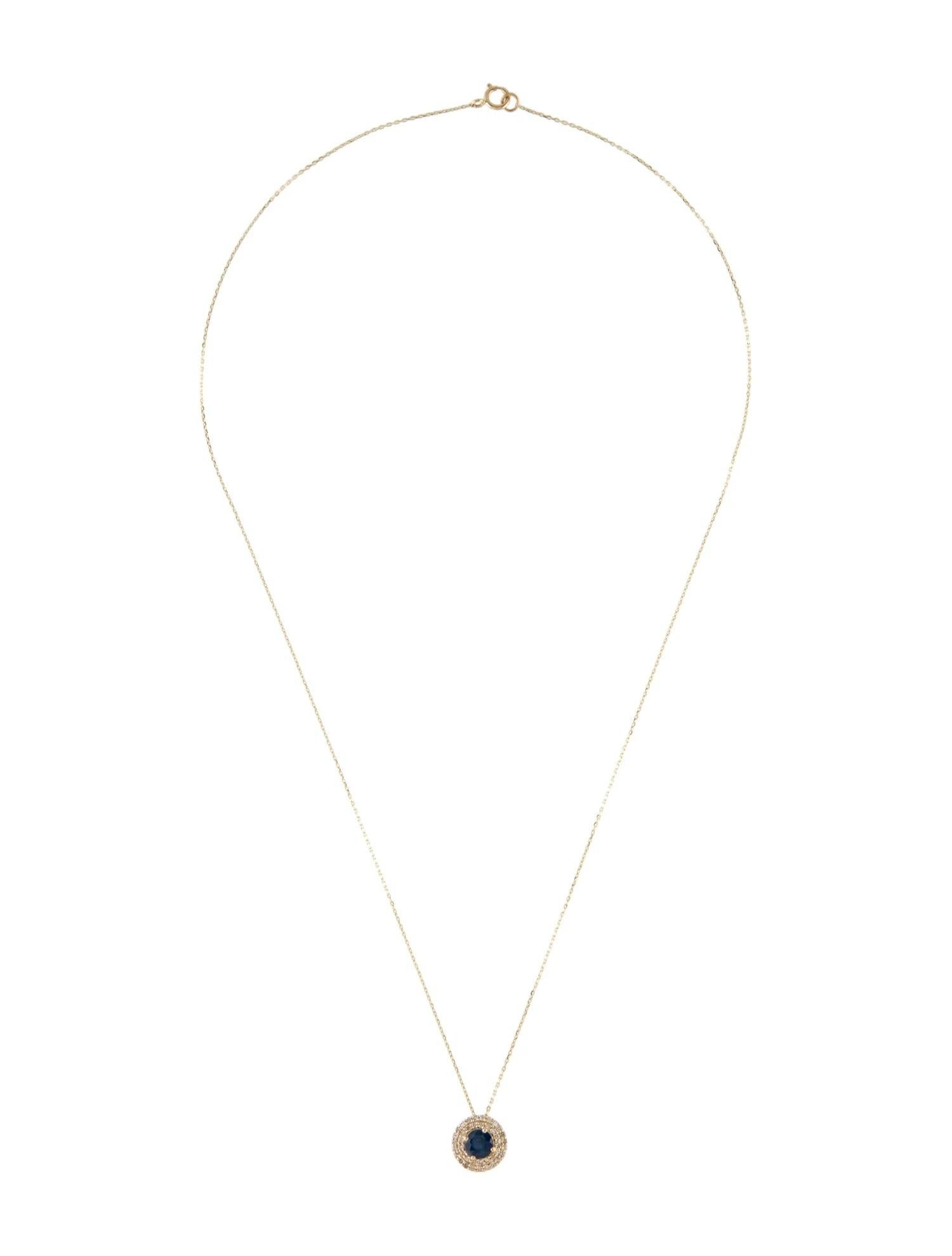 Artist 14K Yellow Gold Sapphire & Diamond Pendant Necklace  Round Brilliant For Sale