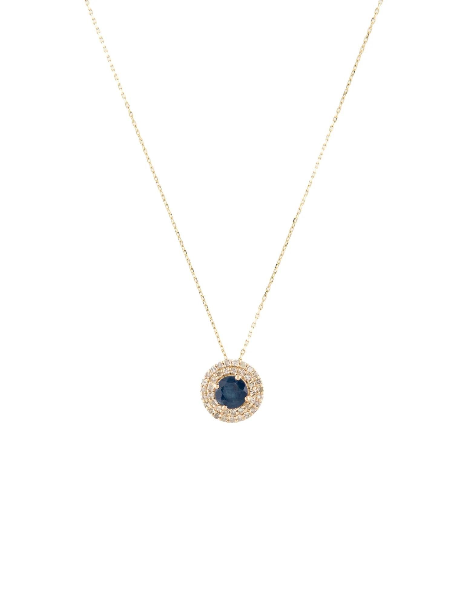 Round Cut 14K Yellow Gold Sapphire & Diamond Pendant Necklace  Round Brilliant For Sale