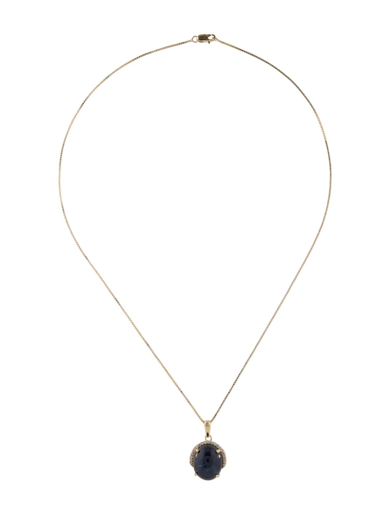 Artist 14K Yellow Gold Sapphire & Diamond Pendant Necklace with 15.16mm Oval Cabochon For Sale