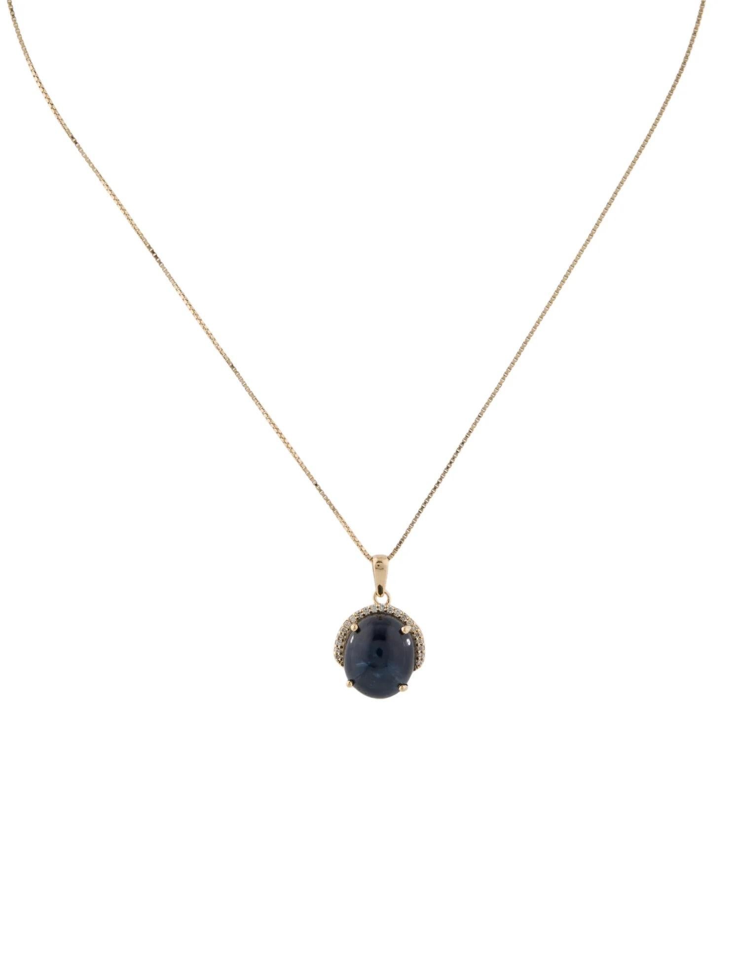 Oval Cut 14K Yellow Gold Sapphire & Diamond Pendant Necklace with 15.16mm Oval Cabochon For Sale