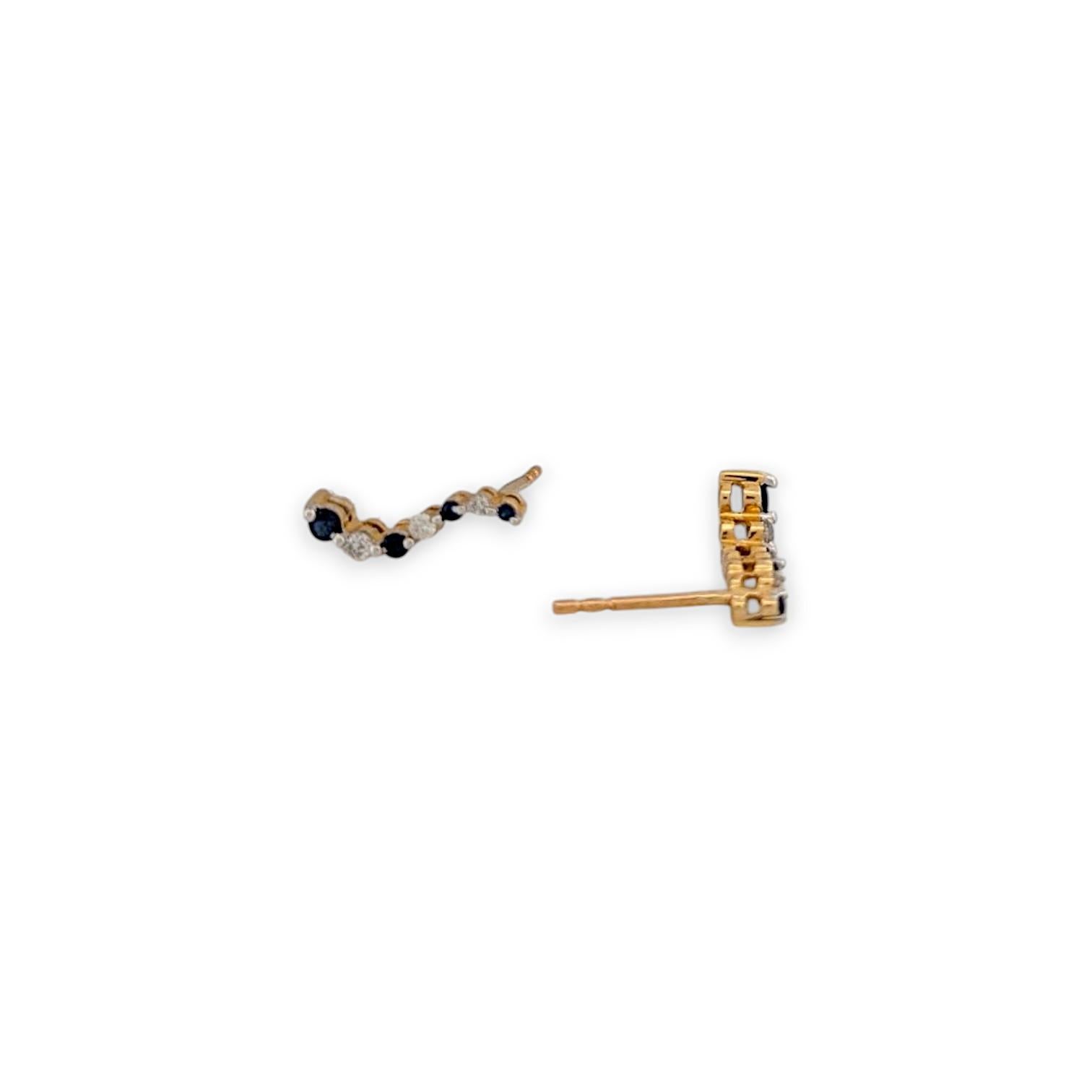Bead Fern  14K Yellow Gold Sapphire & Diamond Post Earrings  Classic 1/2