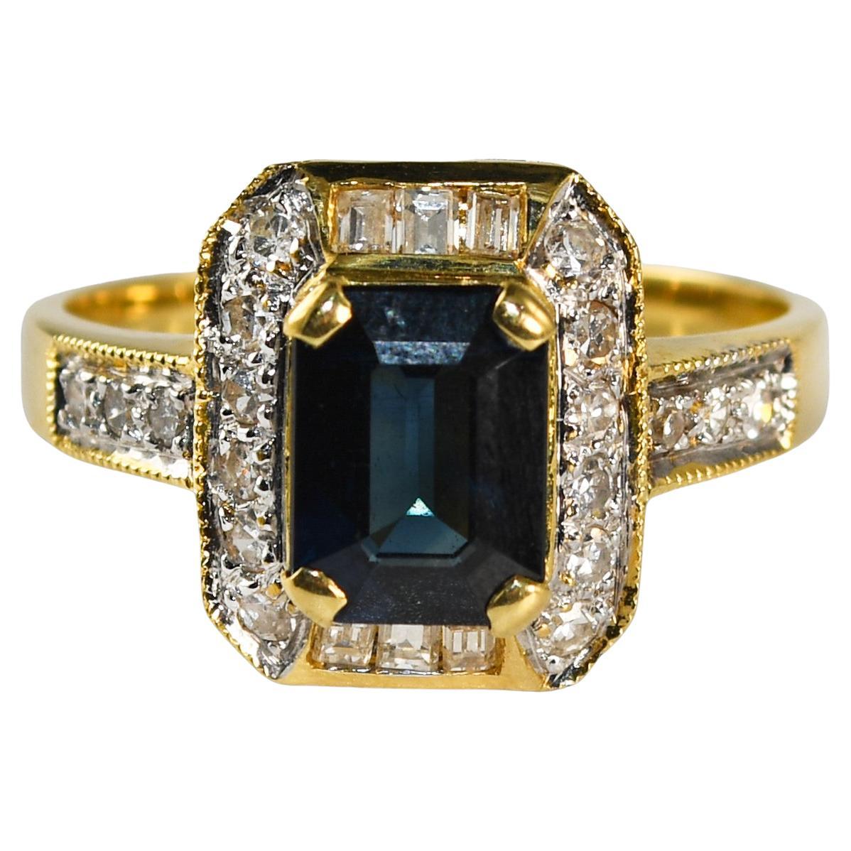 14K Yellow Gold Sapphire & Diamond Ring 4.6g