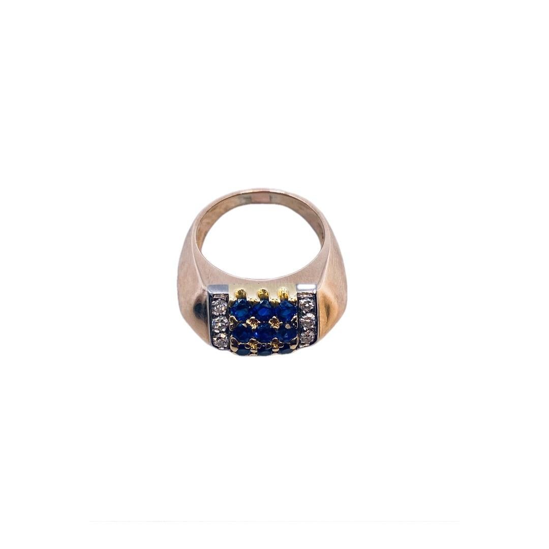 Women's or Men's Sapphire & Diamond Yellow Gold Ring