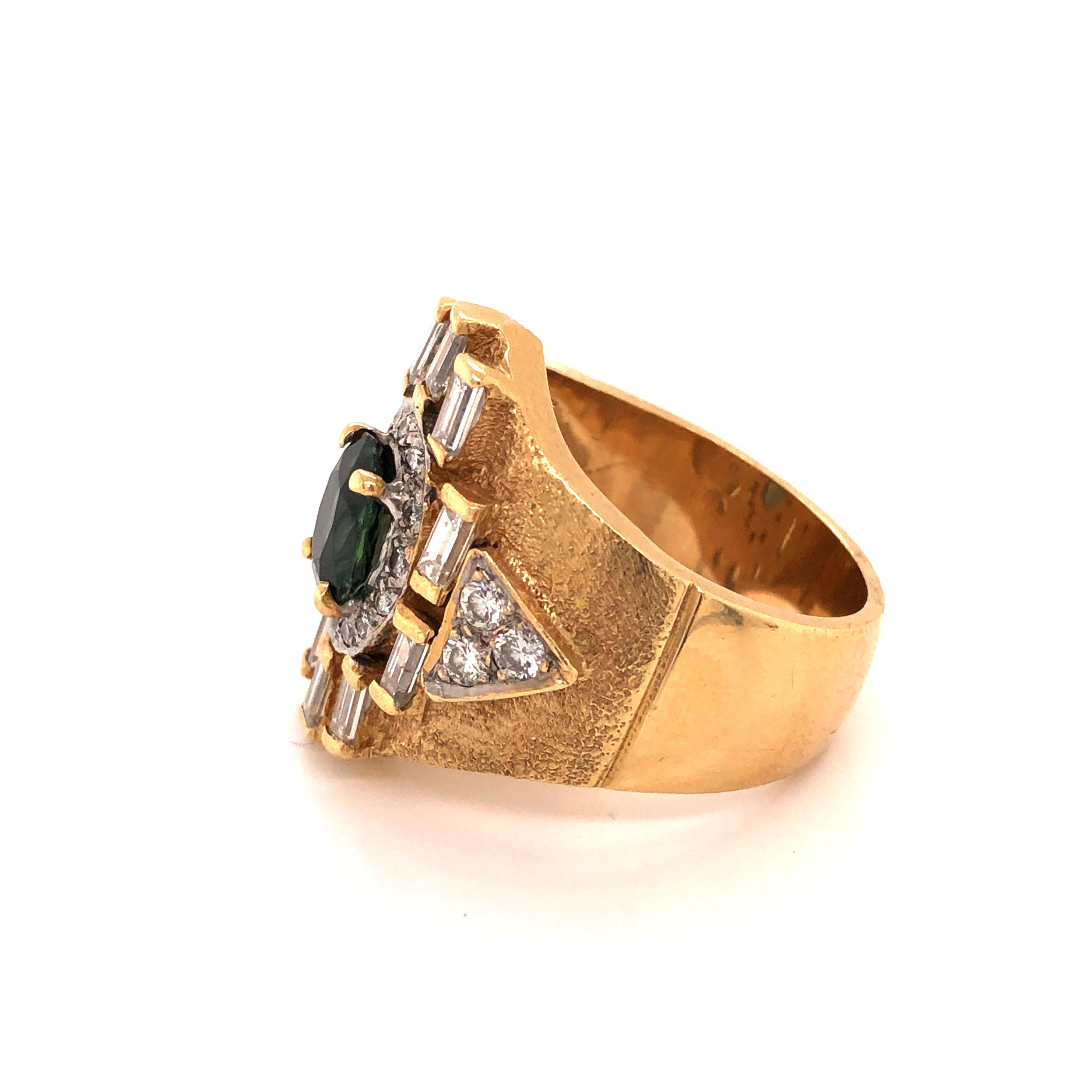 Women's 14 Karat Yellow Gold Sapphire Diamond Ring For Sale