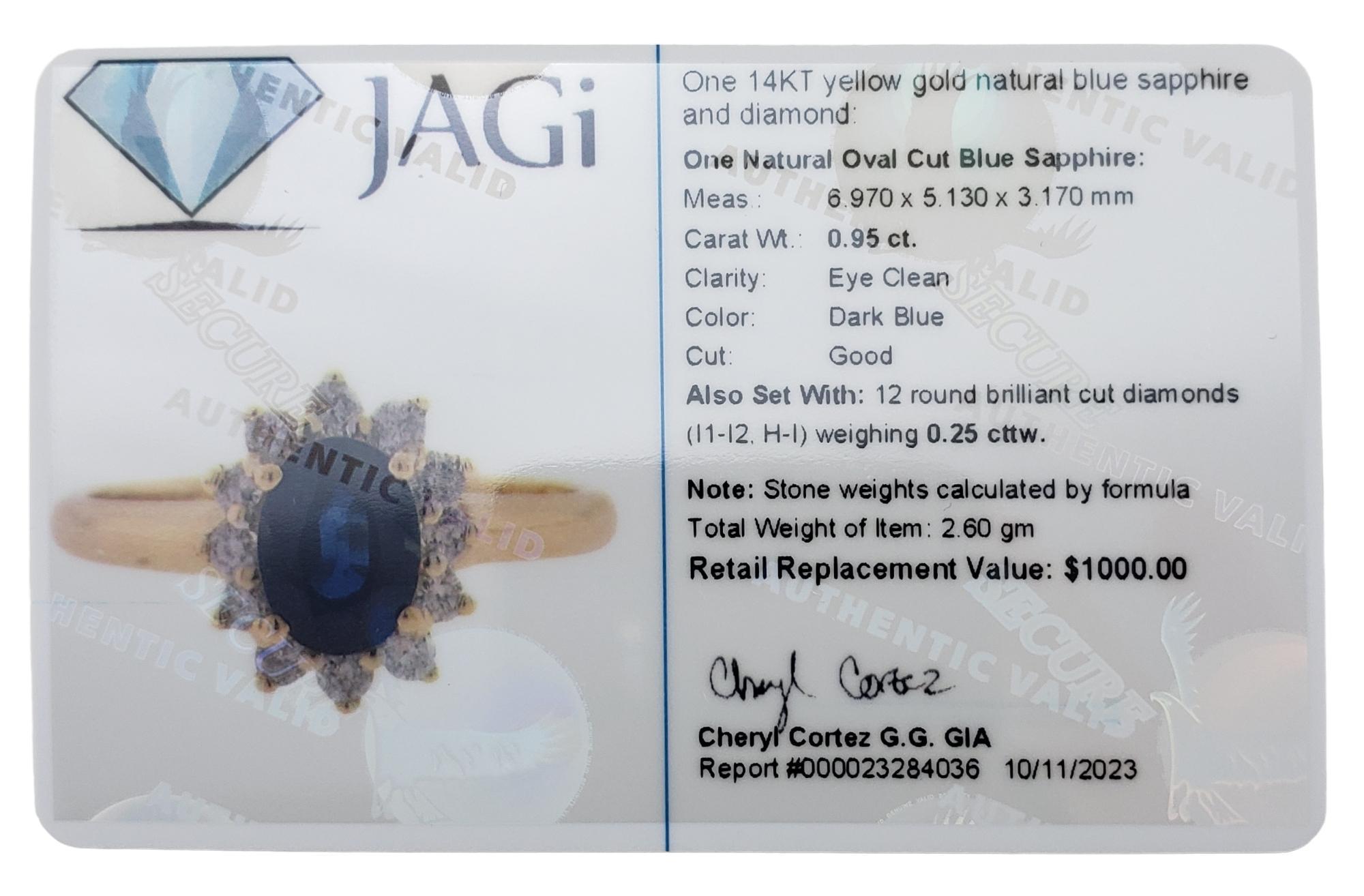 14K Yellow Gold Sapphire & Diamond Ring Size 5.25 #15745 For Sale 4