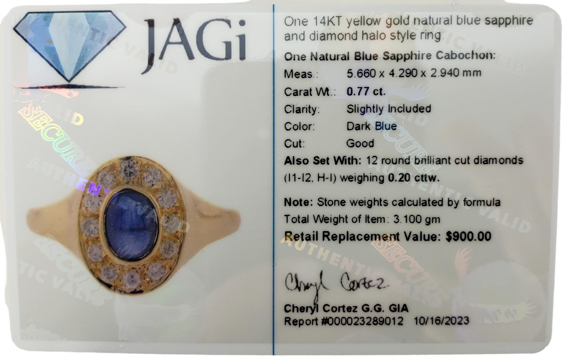 14K Yellow Gold Sapphire & Diamond Ring Size 6.25 #15729 For Sale 3