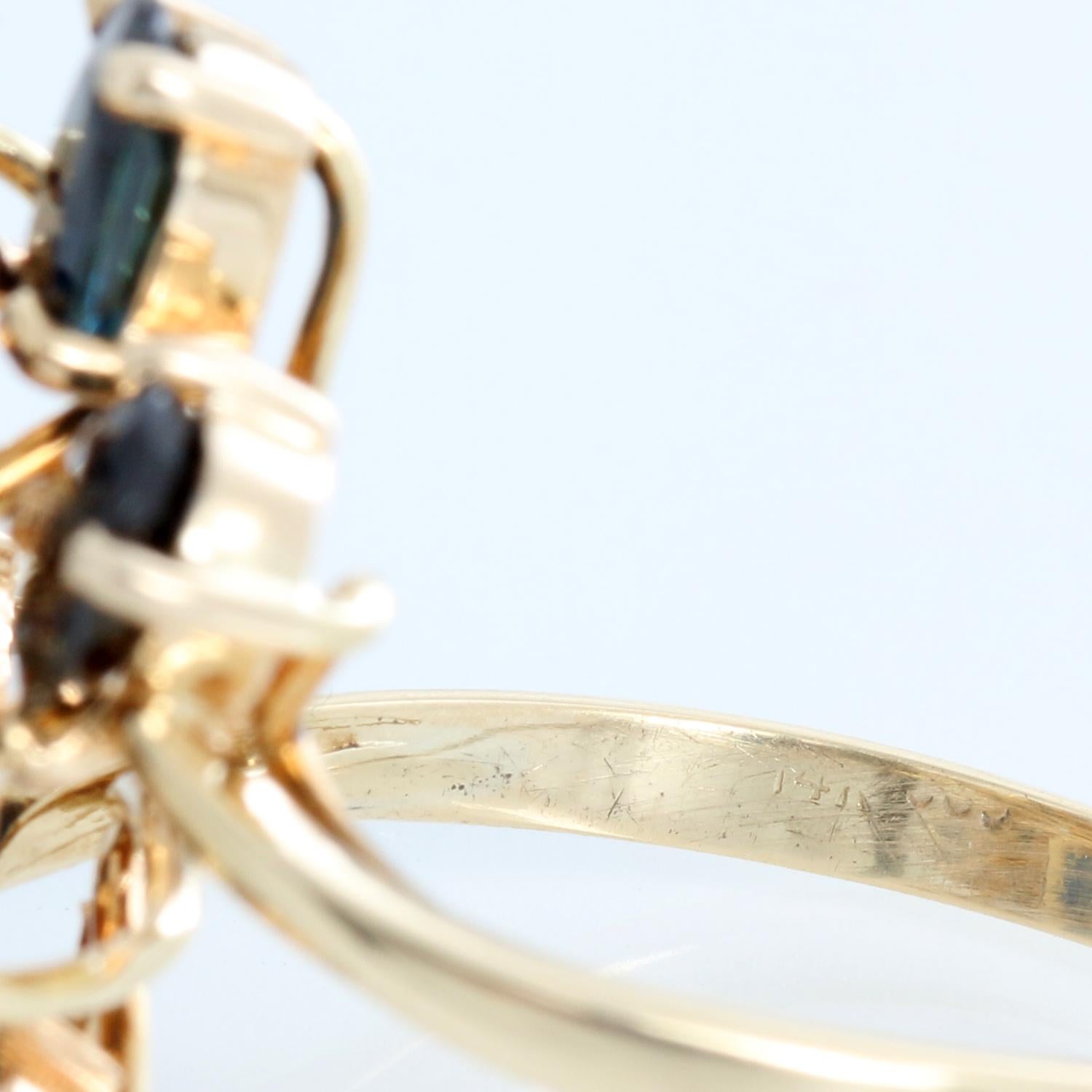 14K Gelbgold Saphir & Diamant-Ring Größe 8,25 im Zustand „Hervorragend“ im Angebot in Dallas, TX