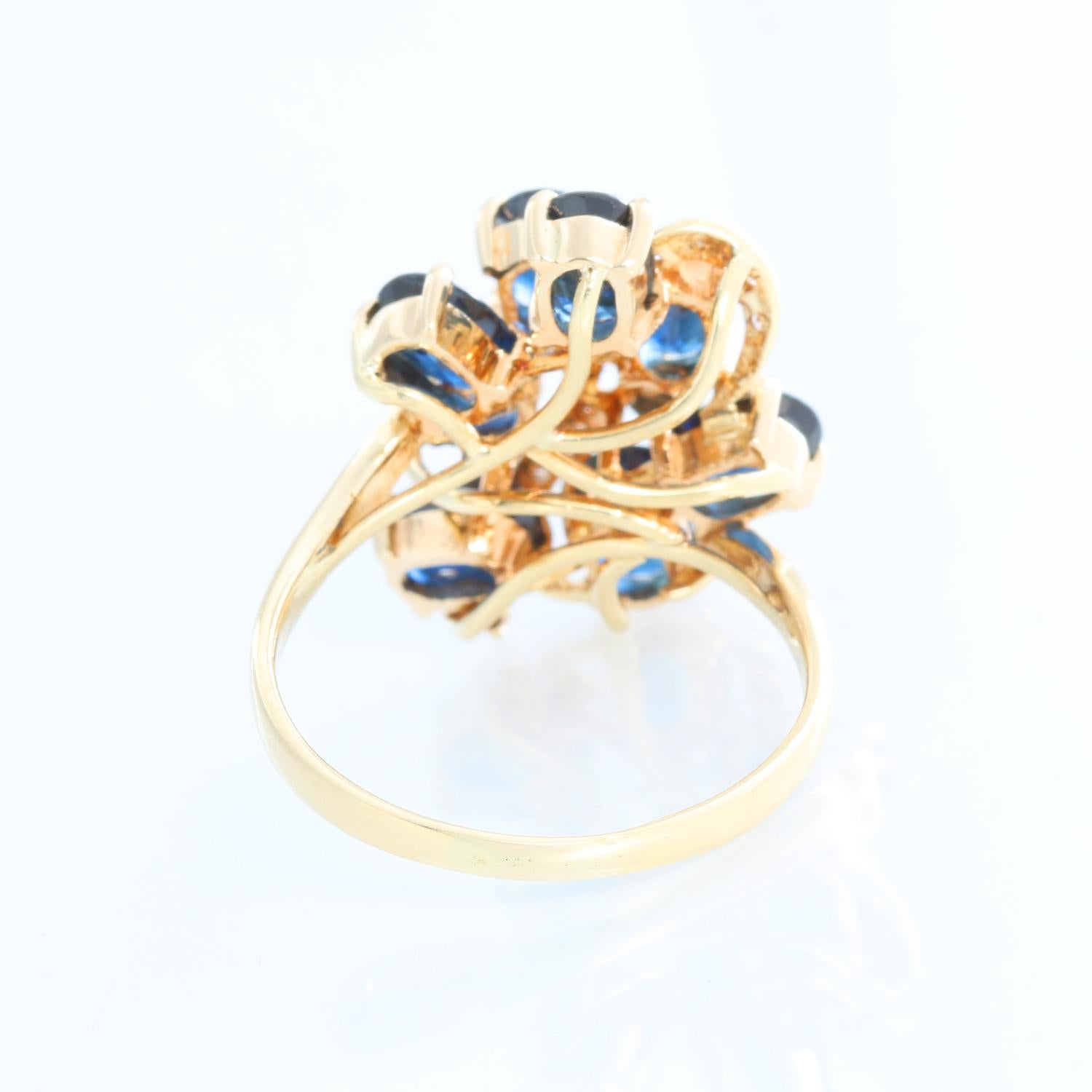 14K Gelbgold Saphir & Diamant-Ring Größe 8,25 Damen im Angebot