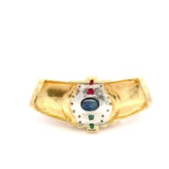 14k Yellow Gold Sapphire Diamond Ruby & Emerald Matte Finish Wide Slide Pendant