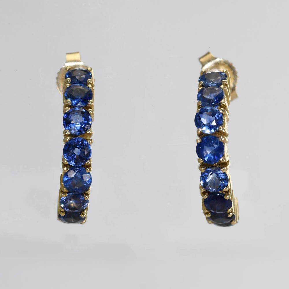 Taille brillant Boucles d'oreilles saphir en or jaune 14 carats, 1,60 ct. pt., 2,8 g en vente