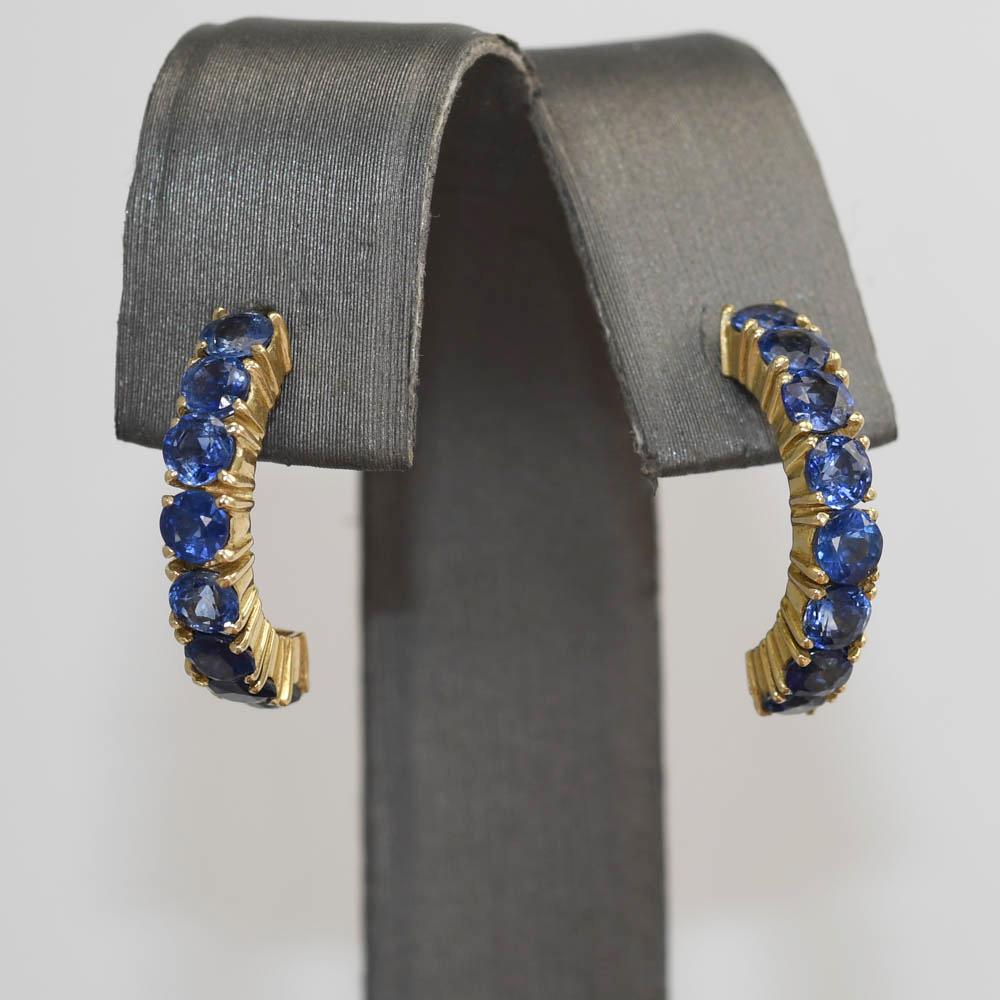 Boucles d'oreilles saphir en or jaune 14 carats, 1,60 ct. pt., 2,8 g Unisexe en vente