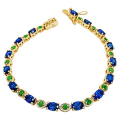 14K Gelbgold Saphir Smaragd Designer-Armband Jahrestag Geschenk 7,5 Zoll