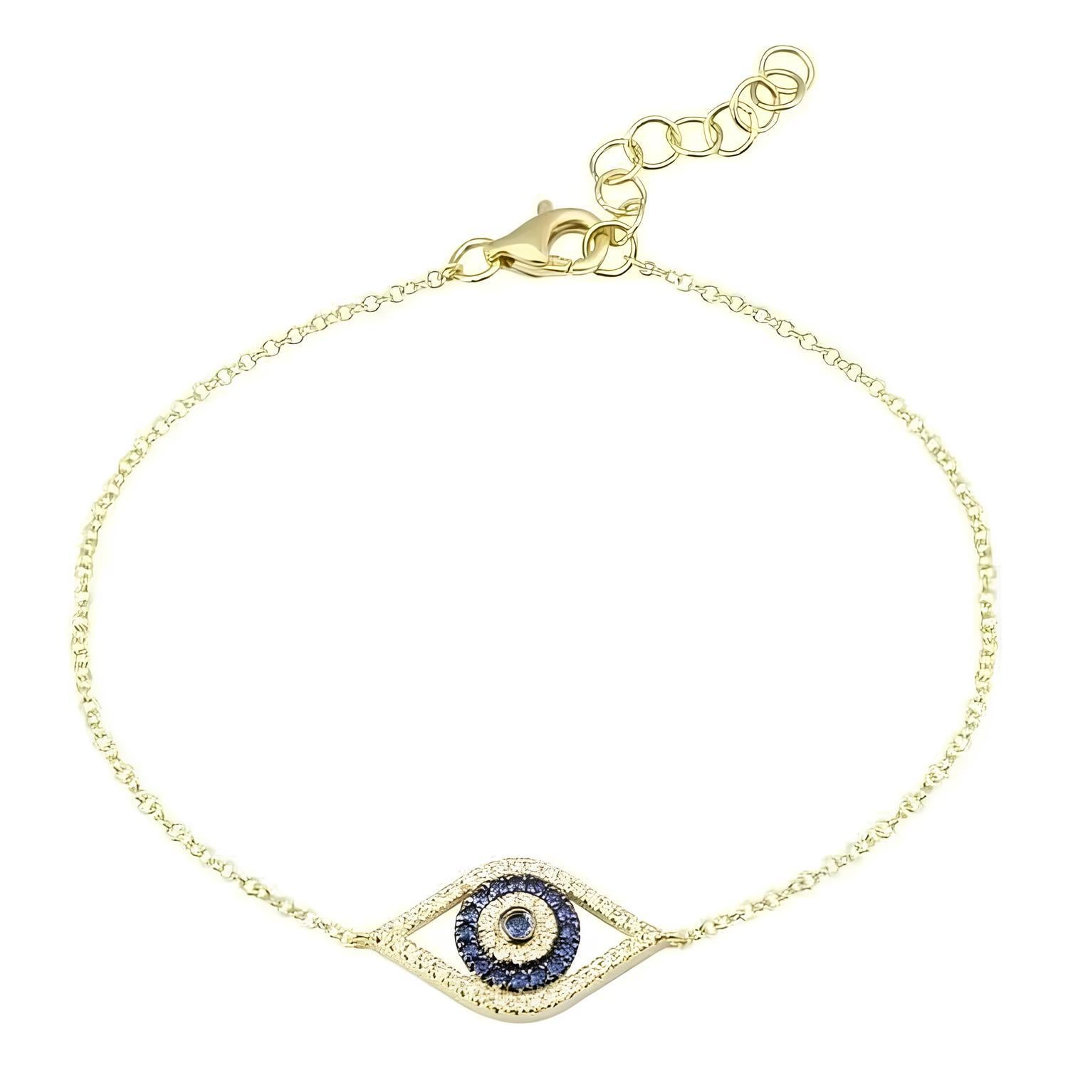 Moderne Bracelet Evil Eye en or jaune 14 carats avec saphirs et diamants en vente