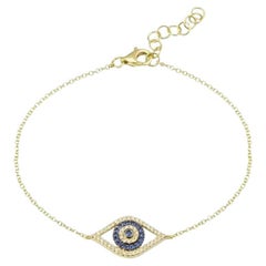 Pulsera de oro amarillo de 14 quilates con diamantes y zafiro de mal de ojo