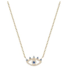 Evil Eye Pave Blue Sapphire 14K Yellow Gold Necklace
