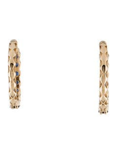 14K Yellow Gold Sapphire Hoop Earrings  Round Modified Brilliant Sapphires