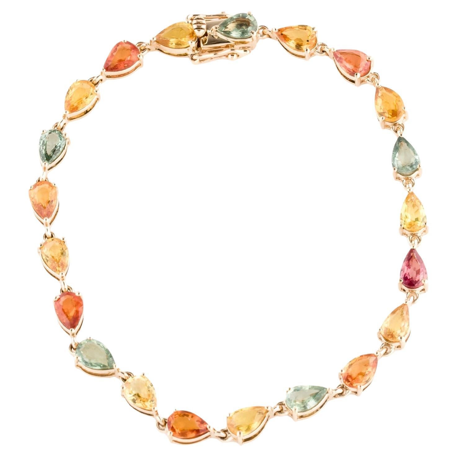 14K Yellow Gold Sapphire Link Bracelet, 9.90ct Multi-Colored Sapphires For Sale
