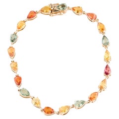 14K Yellow Gold Sapphire Link Bracelet, 9.90ct Multi-Colored Sapphires