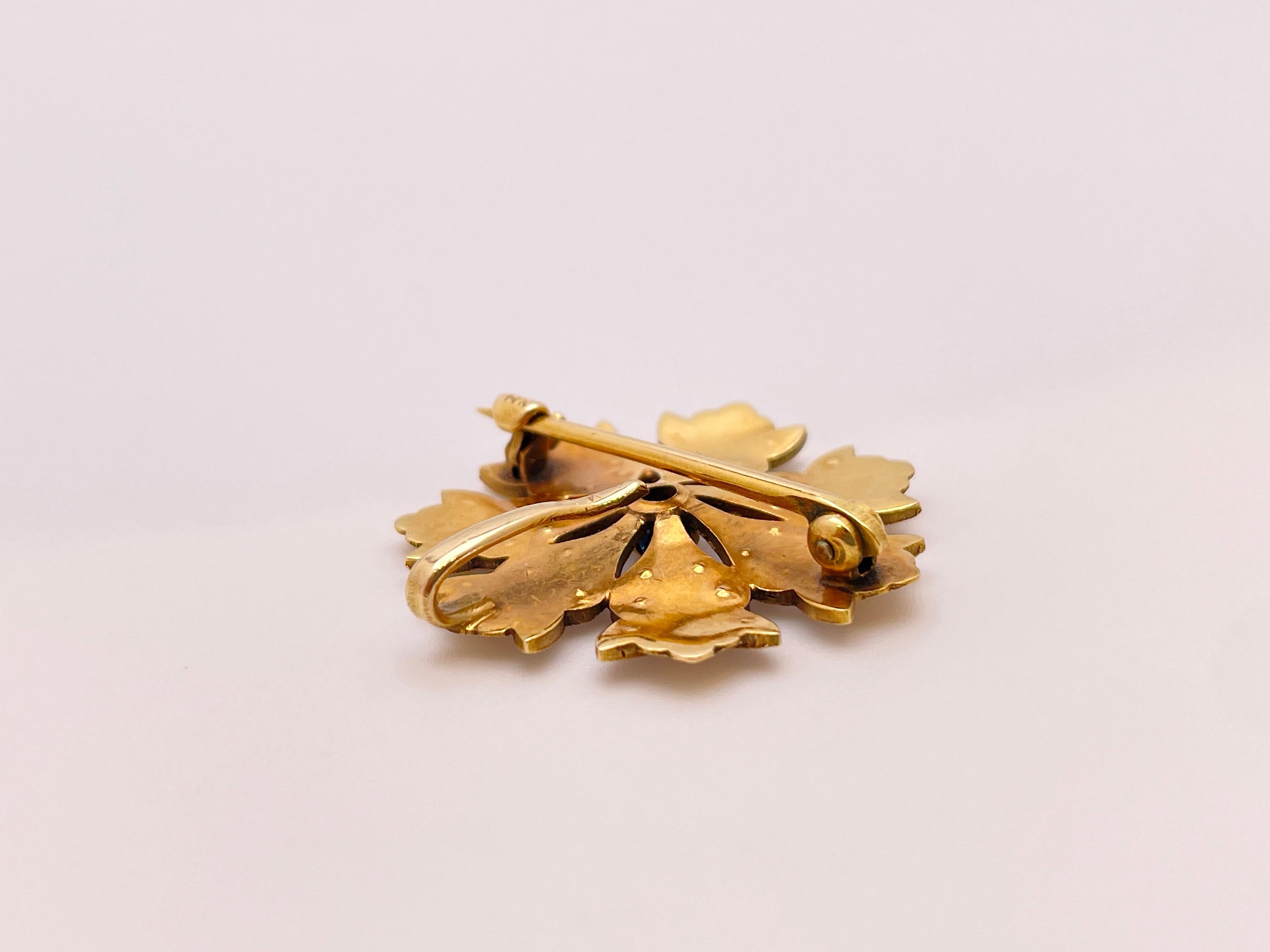 Pendentif broche floral en or jaune 14 carats, saphir, perle en vente 4