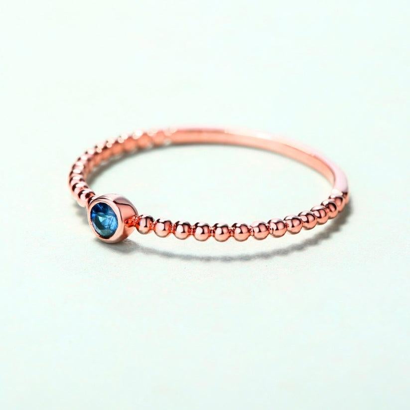 For Sale:  Beaded Band Round Sapphire 14K Rose Gold Ring 3