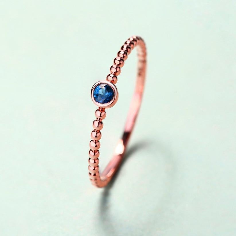For Sale:  Beaded Band Round Sapphire 14K Rose Gold Ring 4