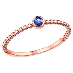 Beaded Band Round Sapphire 14K Rose Gold Ring