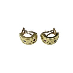 14K Yellow Gold Sapphire, Ruby & Diamond Half Hoop Earrings #17871