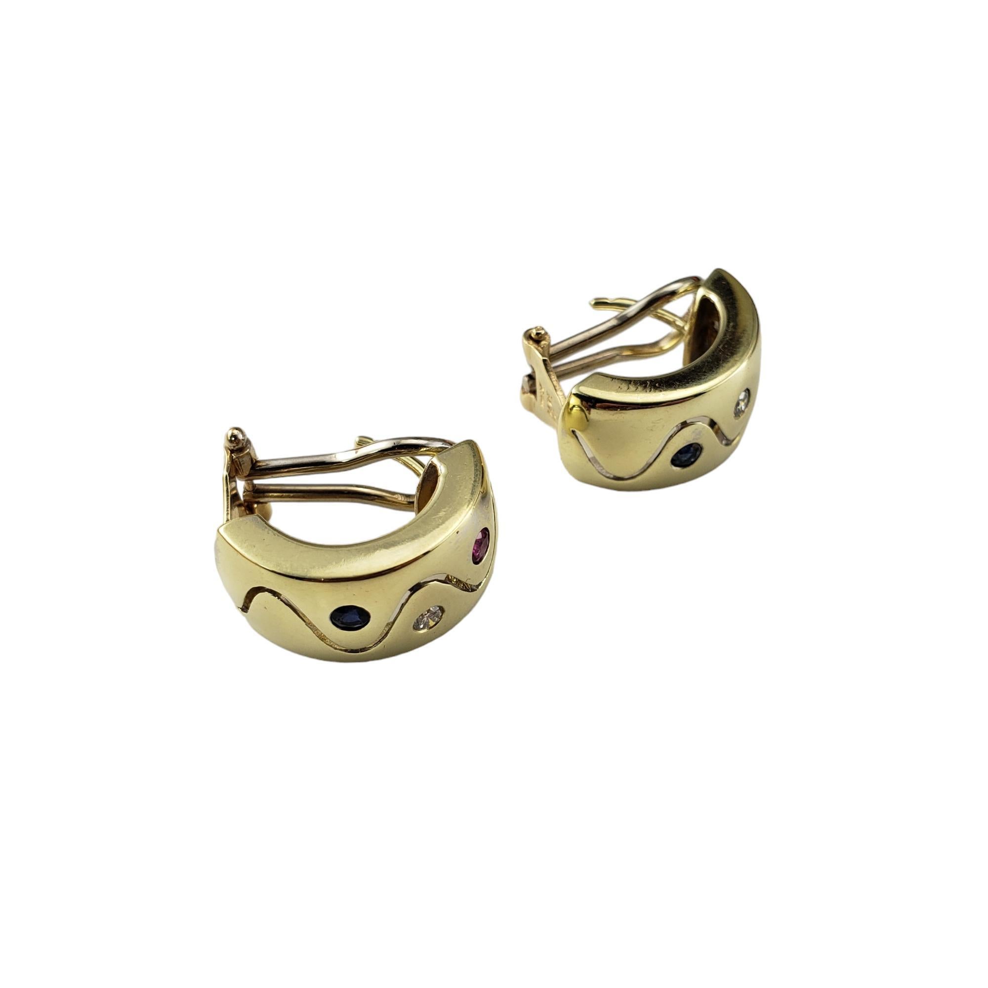 Taglio brillante Orecchini a cerchio in oro giallo 14K con zaffiro, rubino e diamante #17871 in vendita