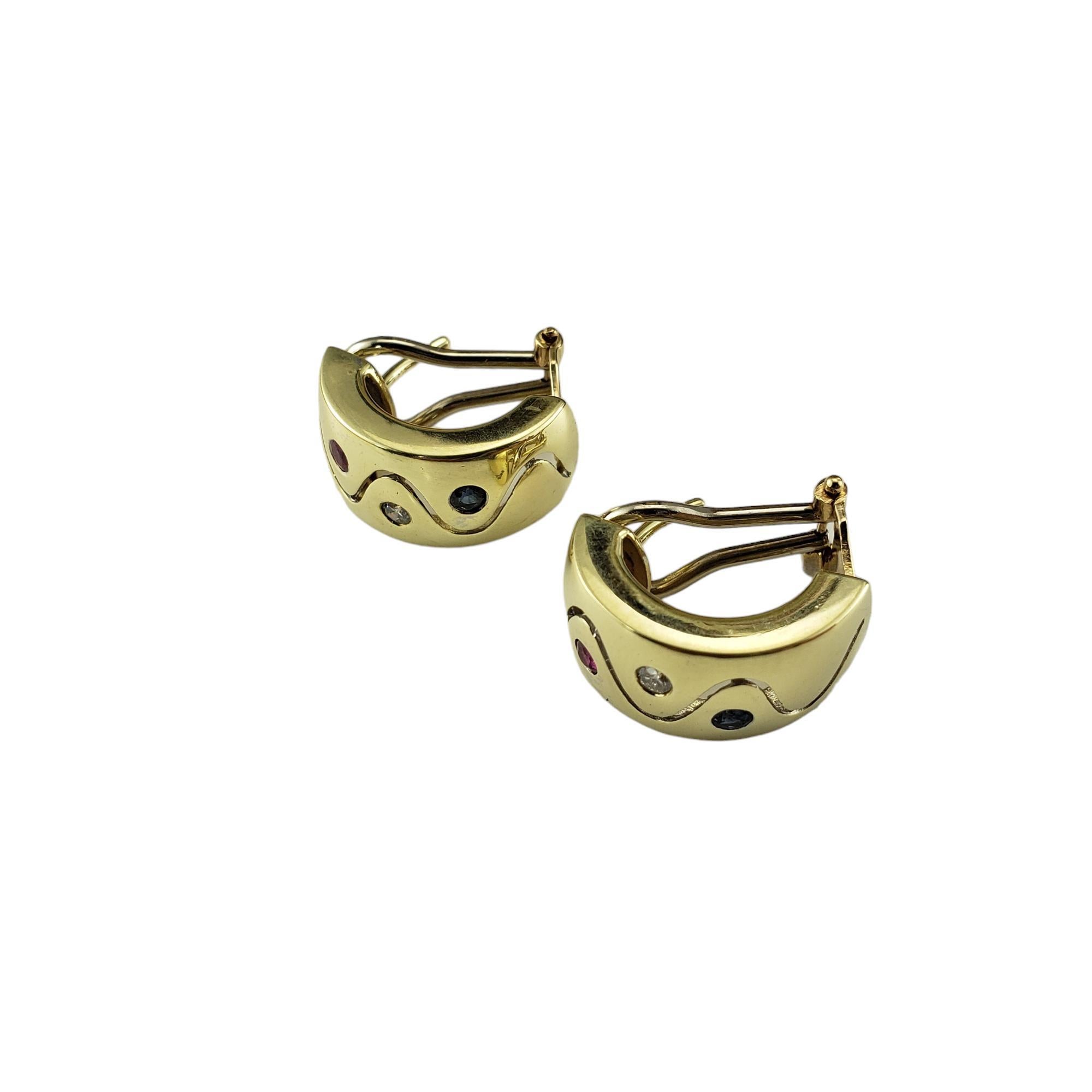 Orecchini a cerchio in oro giallo 14K con zaffiro, rubino e diamante #17871 In condizioni buone in vendita a Washington Depot, CT