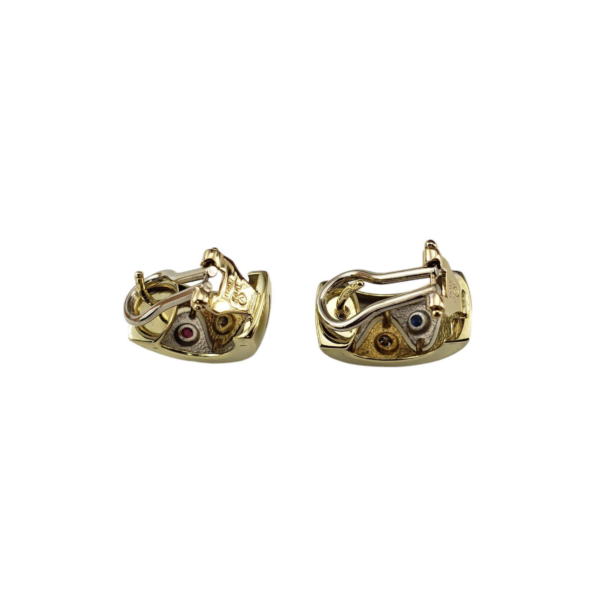 Donna Orecchini a cerchio in oro giallo 14K con zaffiro, rubino e diamante #17871 in vendita