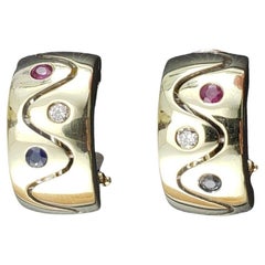 14K Gelbgold Saphir-, Rubin- und Diamant-Ohrringe mit halber Creolen #17871